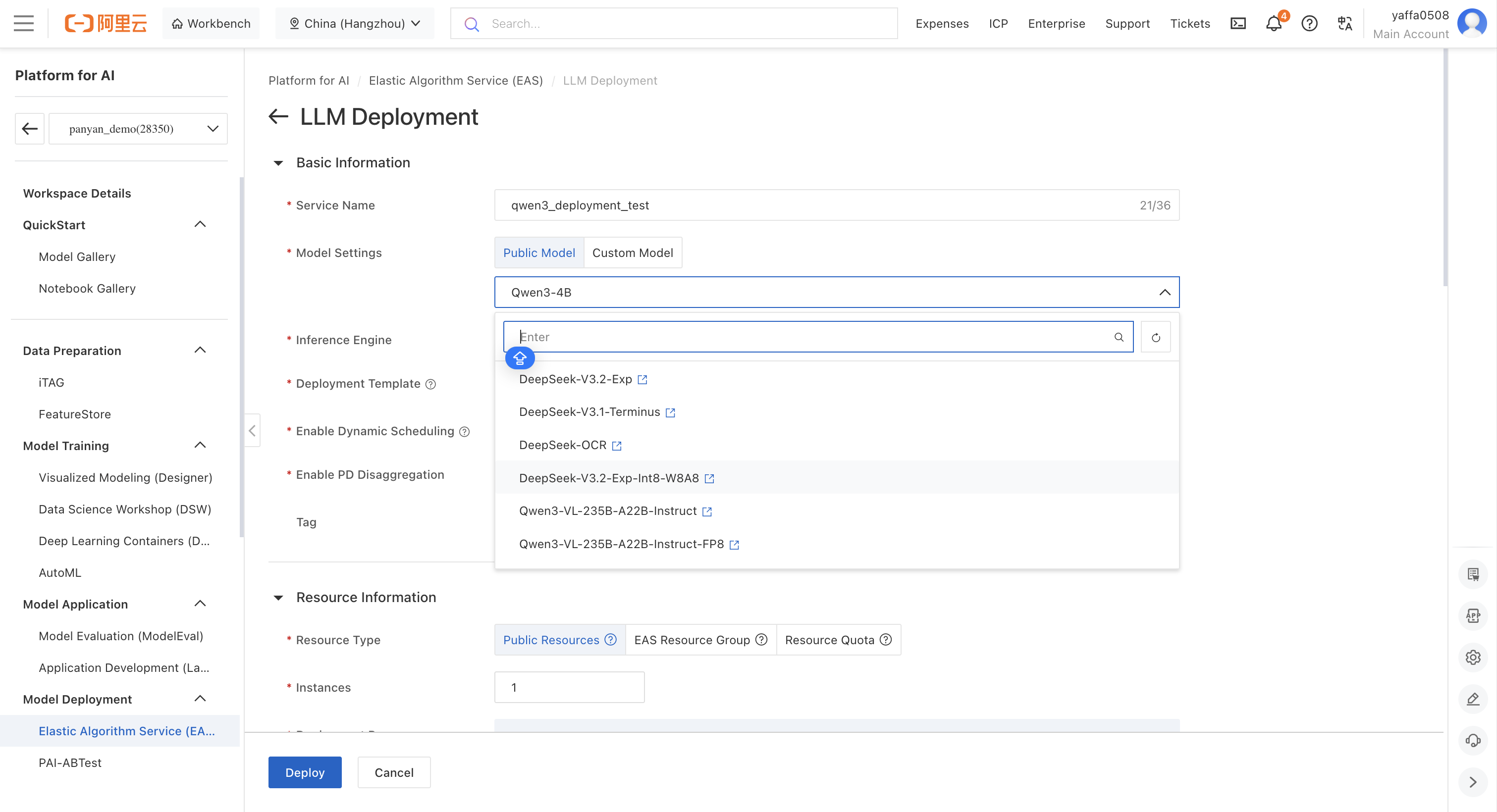 Alibaba Cloud PAI LLM Deployment
